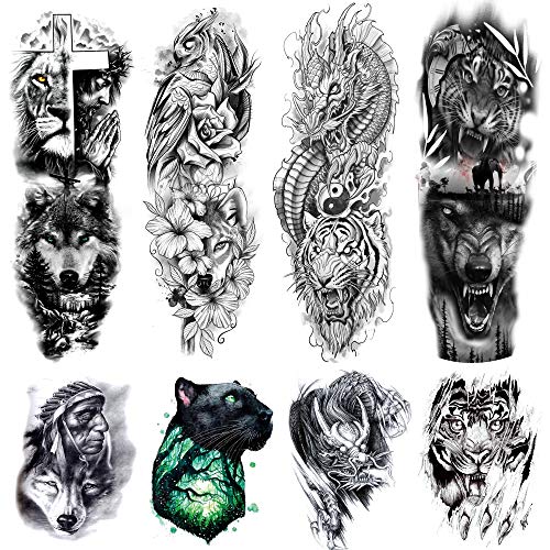 Kotbs 8 Sheets Temporary Tattoo Sleeve for Men Adults Waterproof Fake Tattoo Sleeves for Women Dragon Tiger Wolf Long Full Sleeve Tattoos Temporary Stickers Kotbs 8 Sheets Temporary Tattoo Sleeve for Men Adults Waterproof Fake Tattoo Sleeves for Women Dragon Tiger Wolf Long Full Sleeve Tattoos Temporary Stickers