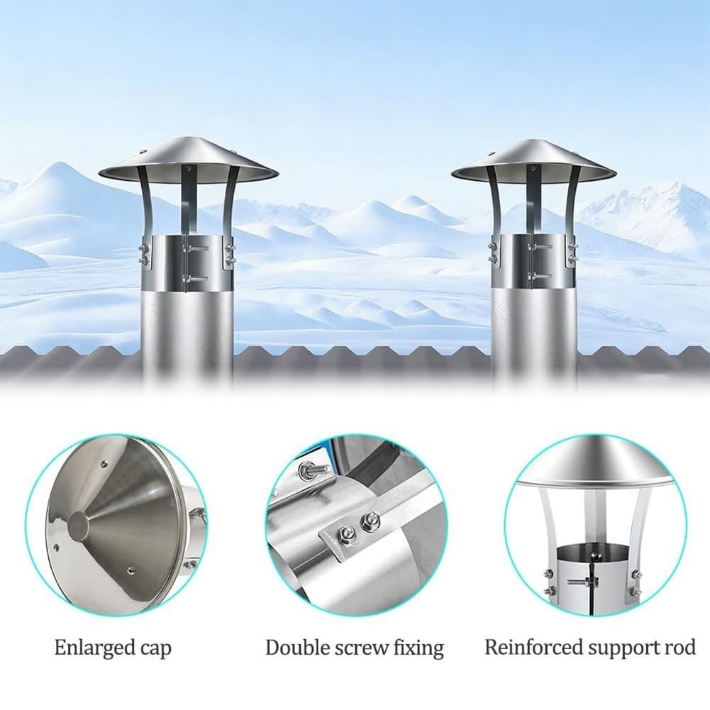 Tapa de chimenea, cubierta redonda para tubos de estufa, acero inoxidable 304, ventilación para tejado, para exterior, resistente a la intemperie, fácil instalación(5.1in/130mm)