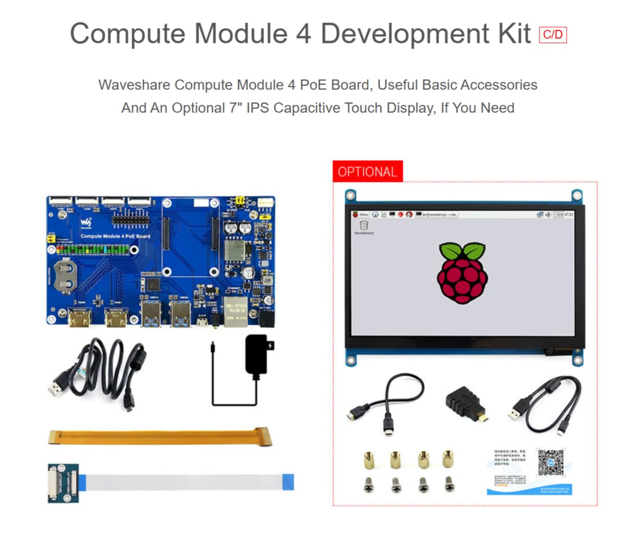 TUOPUONE Compute Module 4 Dev Kit compatibile con Raspberry Pi con scheda PoE Wave-share senza touchscreen da 7"