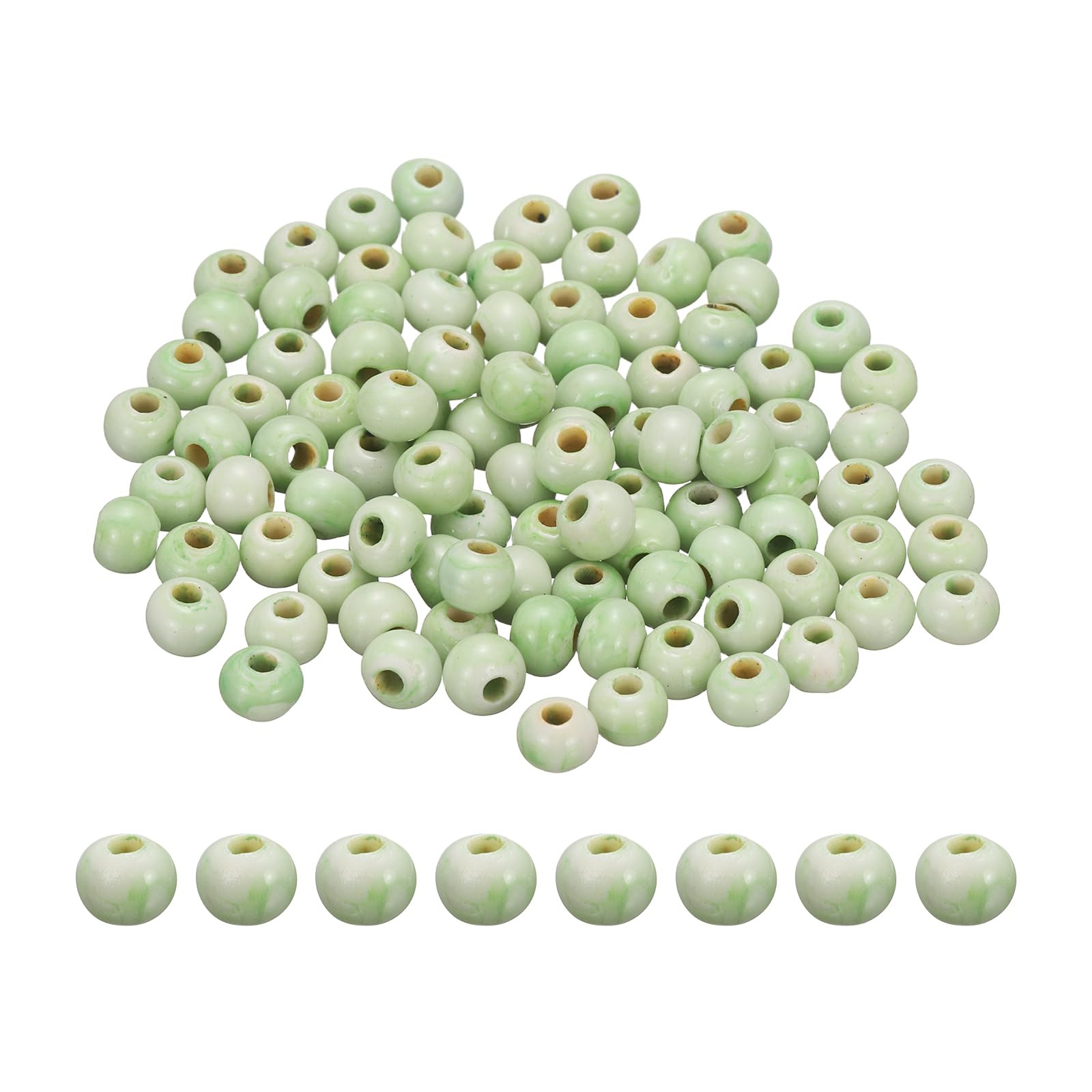PATIKIL 100 Pcs Porcelain Beads, 6 mm Round Ceramic Handmade Spacer Loose Beads for Bracelet Necklace Earring Jewelry Making DIY Crafts, Grass Green
