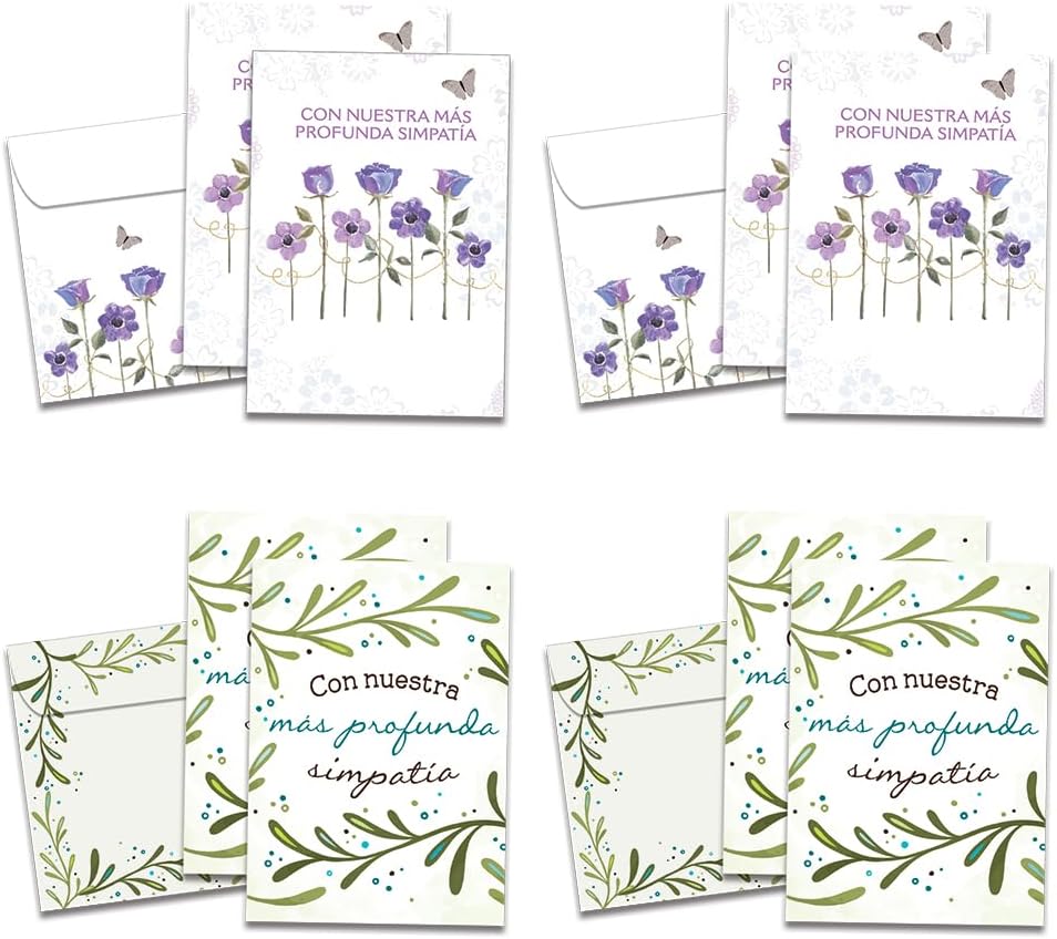 Tree-Free Greetings - Sympathy Cards - Artful Designs - 8 Assorted Cards + Matching Envelopes - Made in USA - 100% Recycled Paper - 5x7 - Simpatia Wishes (GA64617)