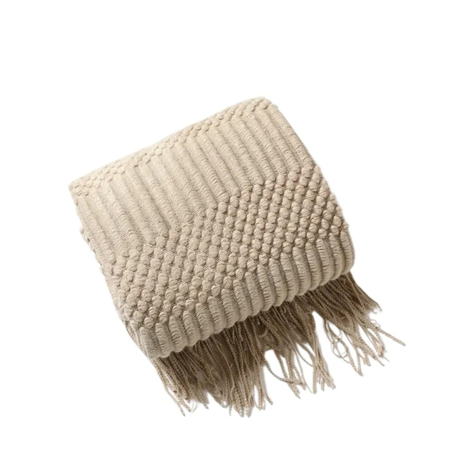 Padgcnor Khaki Gift Knitted Blanket With Tassels Chunky Vintage Luxury Farmhouse Throw Bedspread Oversized Blanket Cover(,127X230cm)