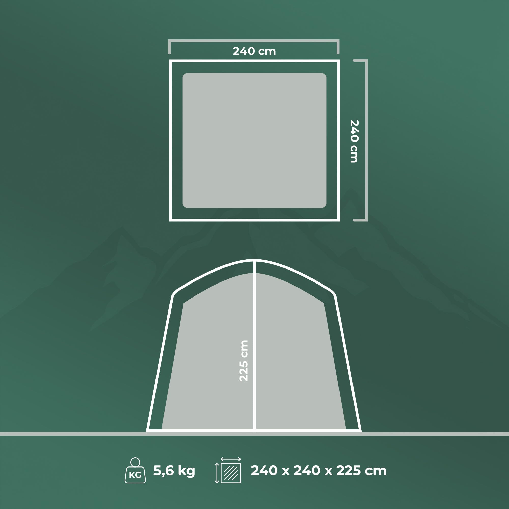 KADVA Kavio Hall Aufenthaltszelt 5 Personen, 240x240x225 cm, wasserdicht