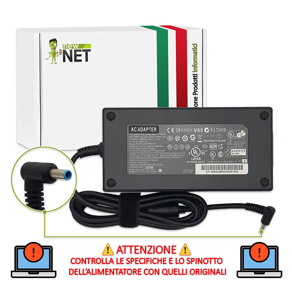 New Net ® / Cargador cargador cargador compatible con portátiles HP OMEN 15 15t 17 15-dc0000 [ 19,5 V 10,3 A 200 W - 4,5 x 3,0 mm ]