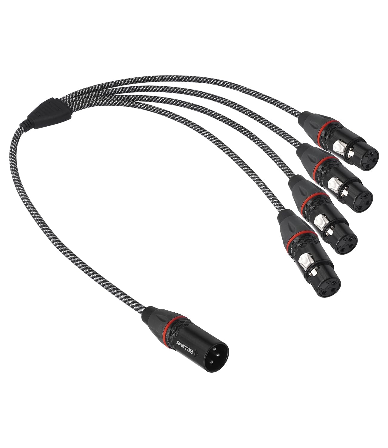 3-poliges XLR-Y-Splitterkabel (1 Stecker auf 4 Buchsen, 60 cm) – Zinklegierung & sauerstofffreies Kupfer, EMI-Abschirmung für Mixer, Mikrofon, Studio & Live-Sound