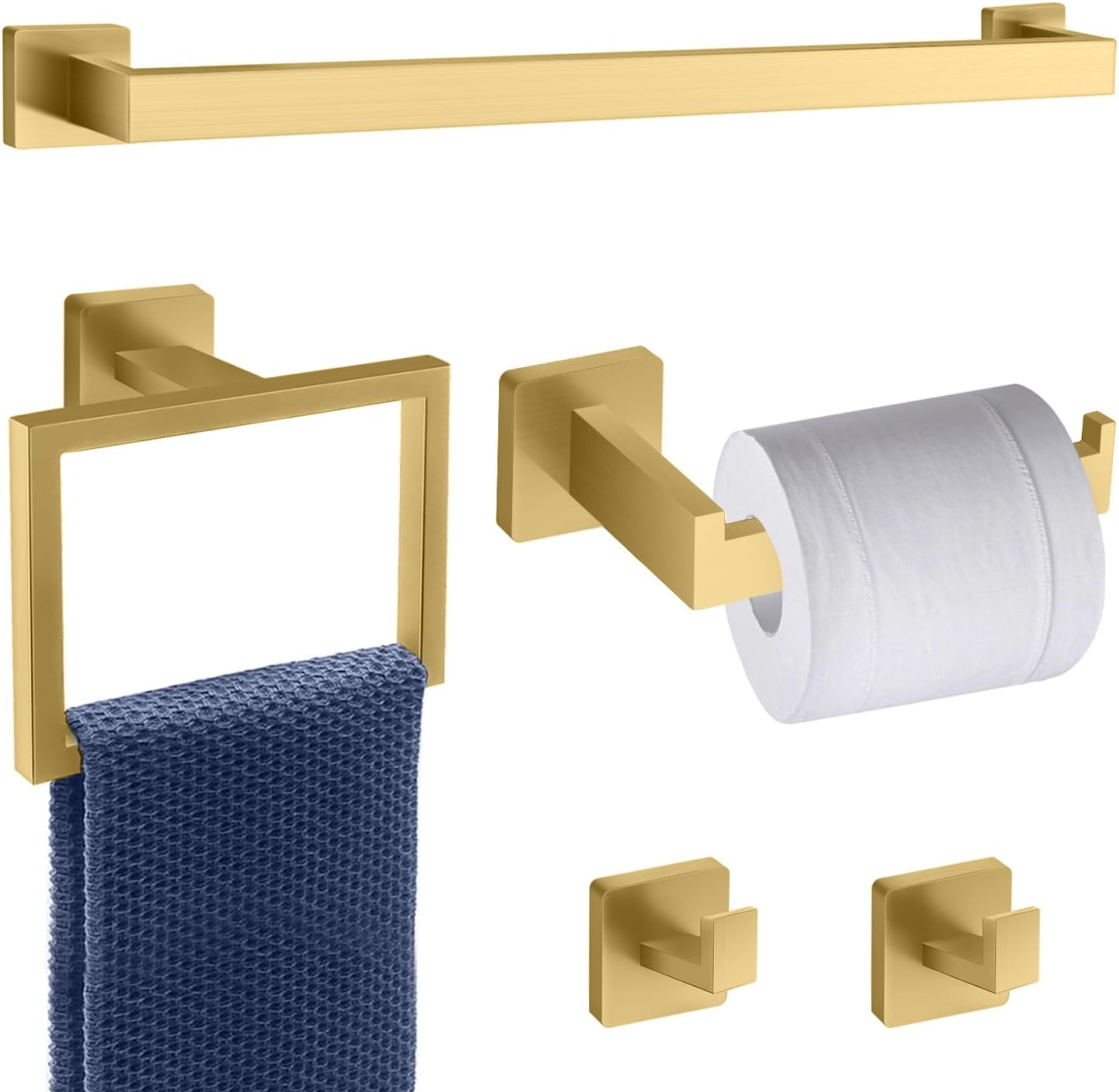 Amazon.com: Brushed Gold Bathroom Hardware Set 5 Piece with Towel Racks for Bathroom, SUS304 ...