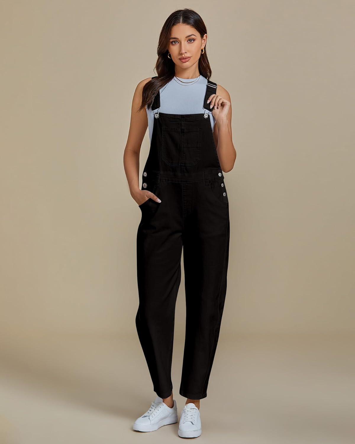 luvamia Barrel Leg Overalls for Women Baggy Bib Stretchy Denim Jumpsuit Loose Fit Jean Overall Jumpsuits with Pockets - Image 4