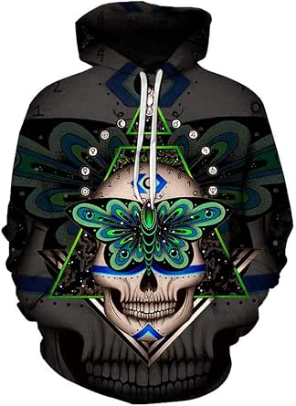 Men Pullover 3D Naughty Skull Print Hoodies Club Casual Street Teenager