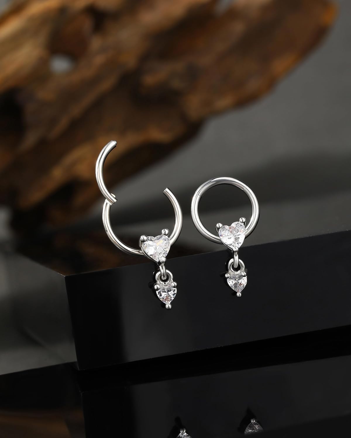 Jewseen 16G Septum Jewelry Heart Dangle Septum Rings Women 316L Stainless Steel Clear CZ Daith Earrings Helix Earrings Cartilage Tragus Earring Piercing Jewelry for Men - Image 3
