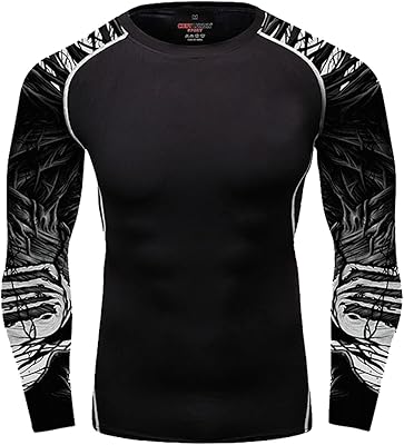 Yihuimin Men Solid Long Sleeve Swimming Rash Guard Shirts UPF 50+ Water Surf Quick Dry Tank Top White&Black Large