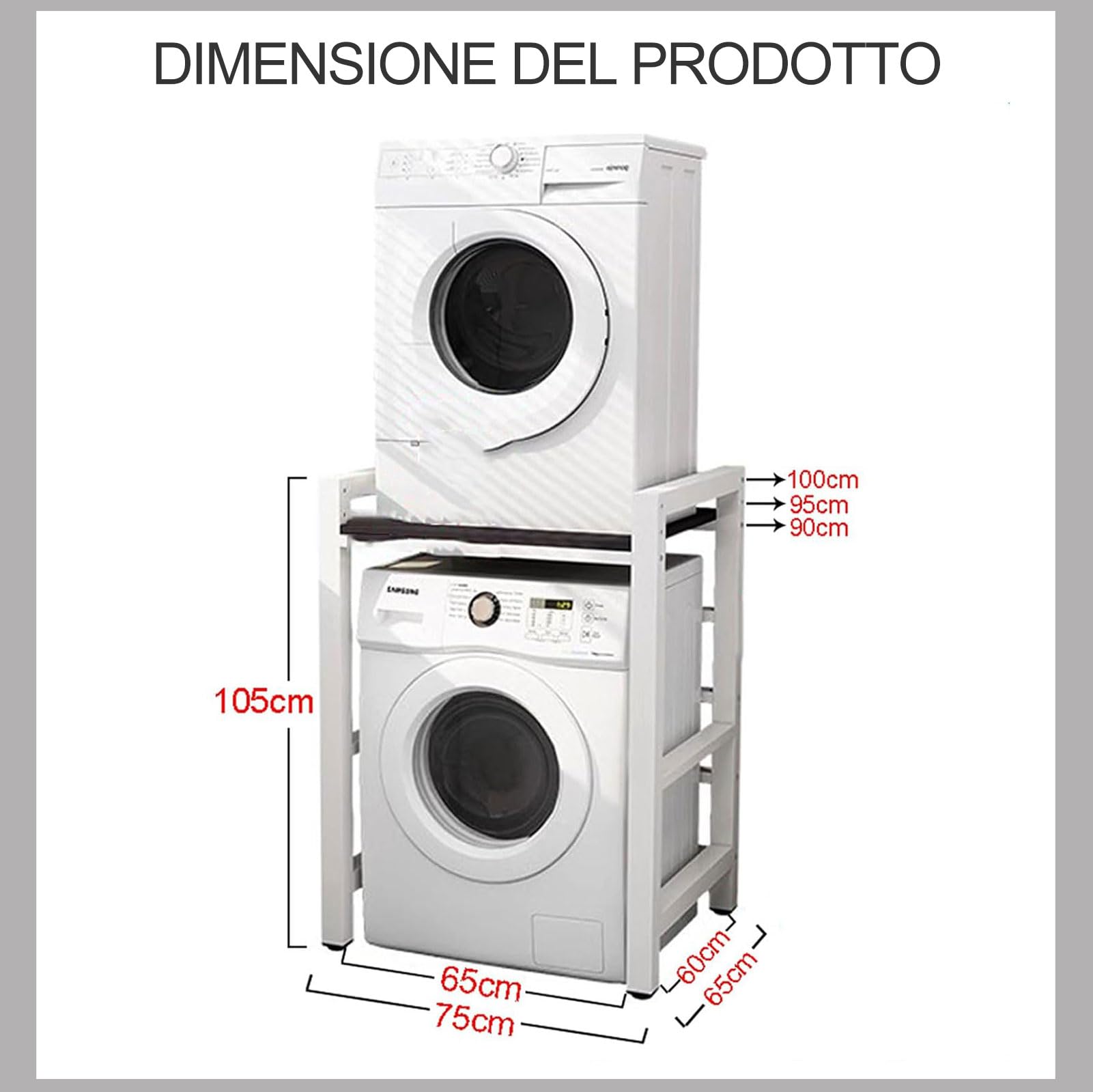 Supporto Lavatrice E Asciugatrice Regolabile - Scaffale Incolonnamento Bianco 350kg