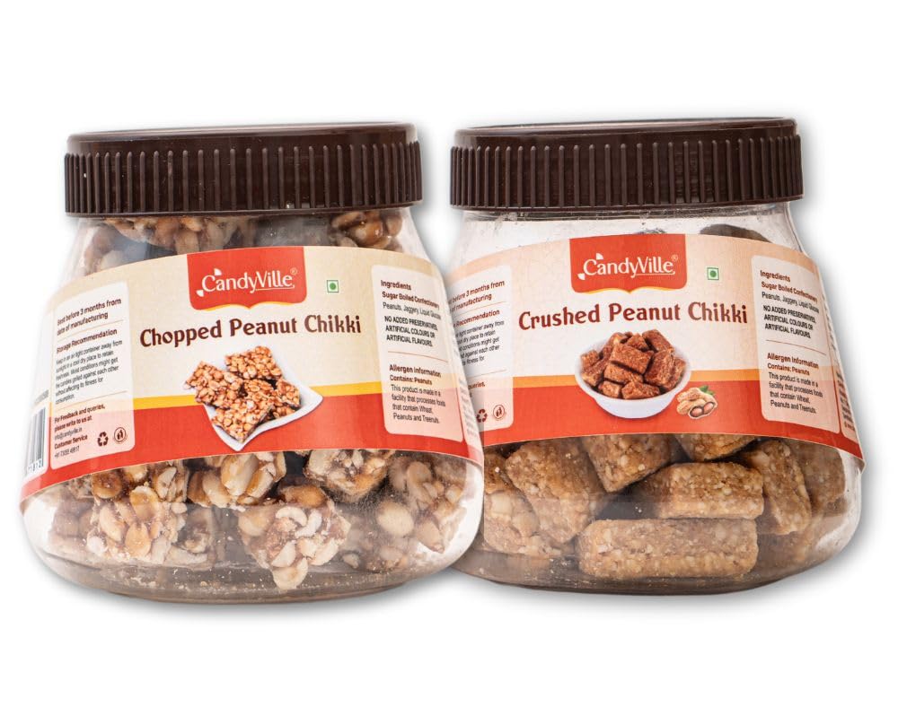 CandyVille Peanut Chikki Combo - Each of Chopped & Crushed Peanut Chikki Jars (500g - Pack of 2 x 250g) | Traditional Sweets | Kadalai Mittai | Gazak | Made with Jaggery | No Plastic Wrappers (B0CTY2K556) Amazon Price History, Amazon Price Tracker