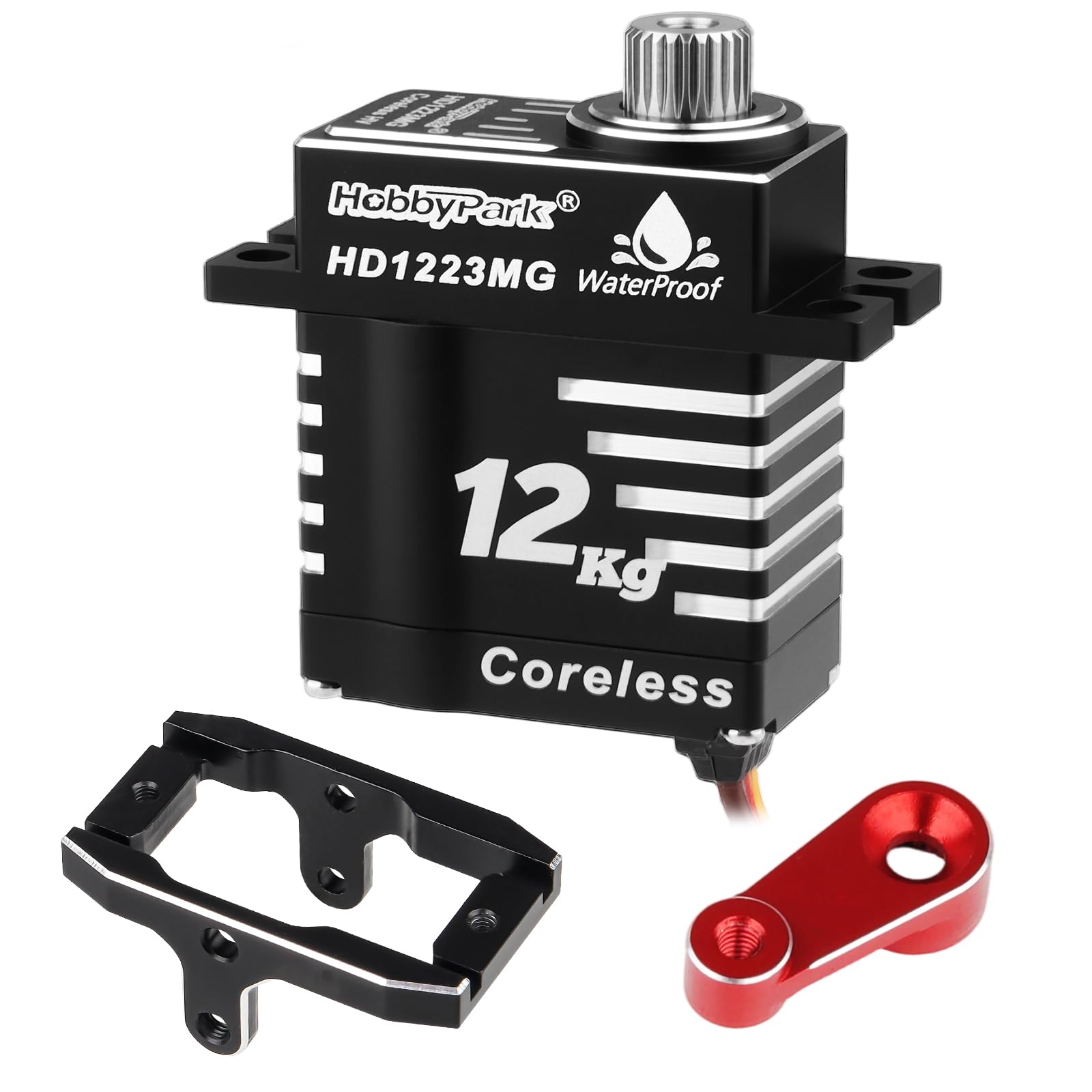 HobbyPark Waterproof for TRX4M Servo 12kg High Torque Servo Aluminum Shell Coreless Motor with Servo Mount Bracket and Arm Set Metal Gear Digital