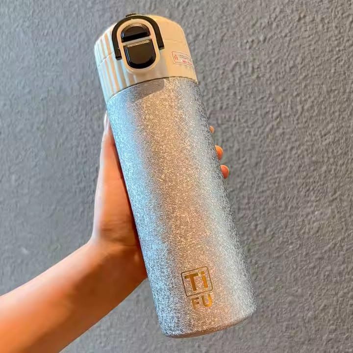 Stylish Trendy Glitter Flask Bottle | 520ml Titanium Metirial Vacuum Flask for Office,Travel Bottle for 12-Hour Hot & Cold Drinks | Portable Insulated with Safety Lock