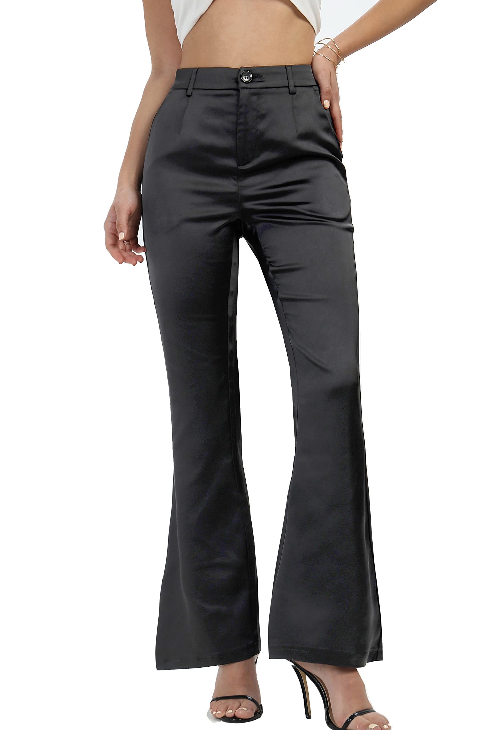 Womens Flare Bootcut Dressy Bell Bottom Night Out Party Satin Business Suit Pants