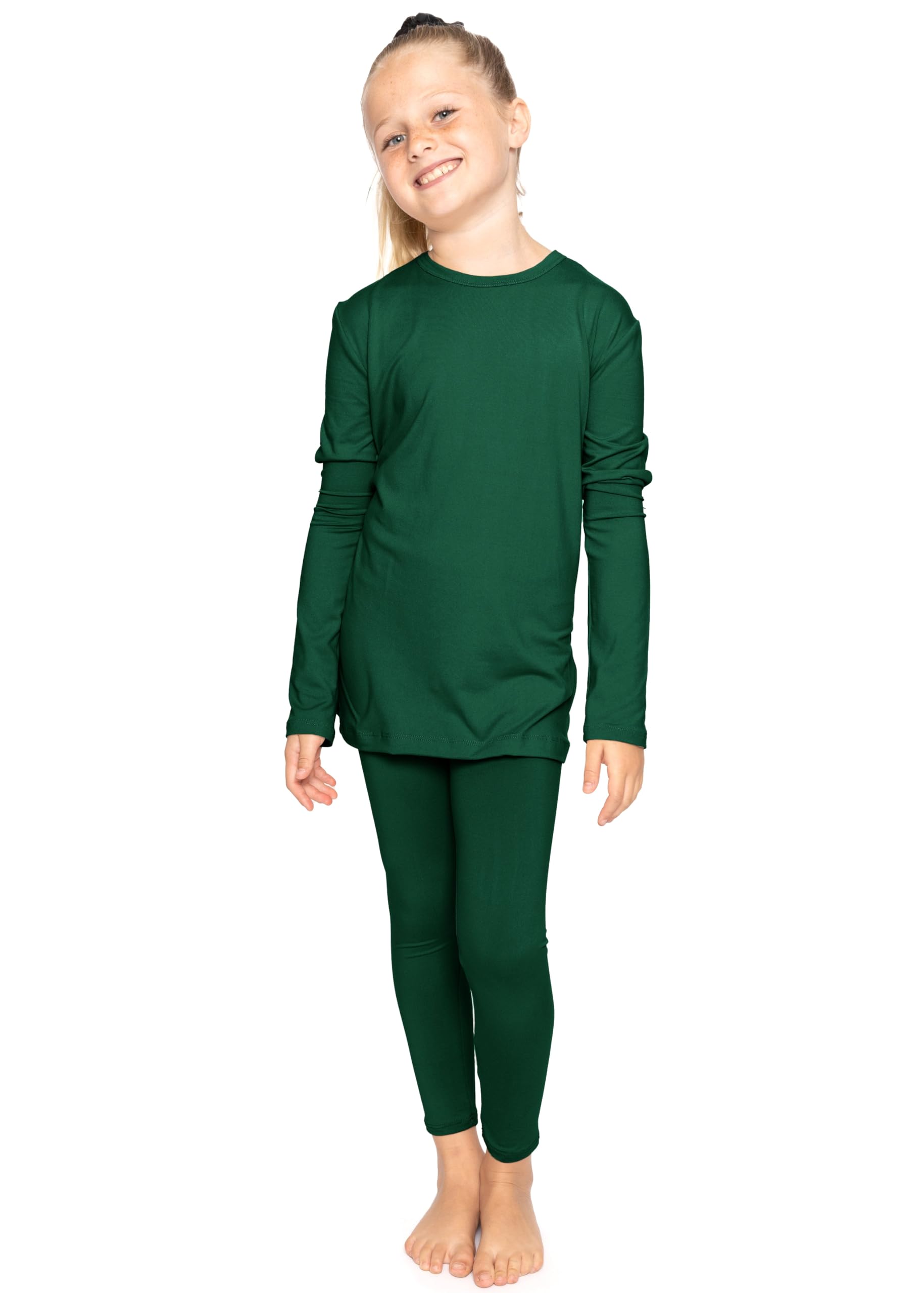 STRETCH IS COMFORT Girls 2 Piece Hoodie Short Sleeve Long Sleeve Crew Neck Top and Leggings Set Kids Thermals Underwear Set