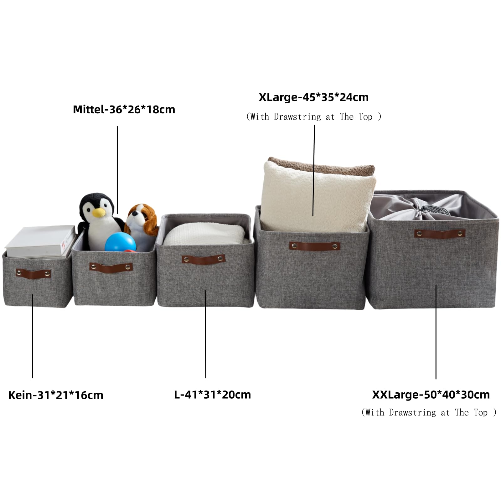 Mangata Faltbare Aufbewahrungskörbe mit Deckel,[4 Pack] Grau Canvas-Stoff Aufbewahrungsbox für Spielzeug, Kleidung, Zuhause, Regale (Waschbar, XLarge)