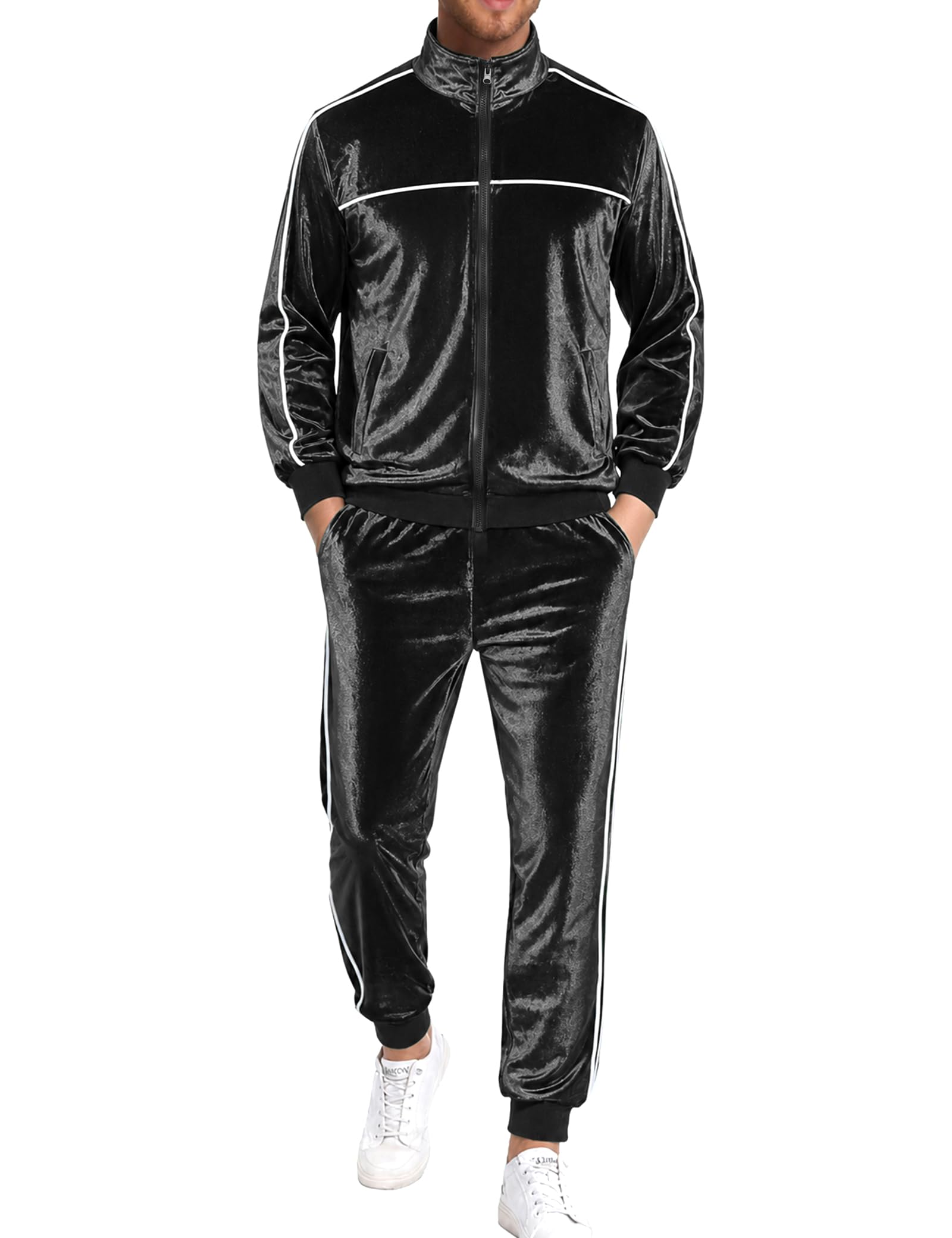 Men's Velour Tracksuit, 2 Piece Full Zip Velvet Sweatsuits Jogging Outfit