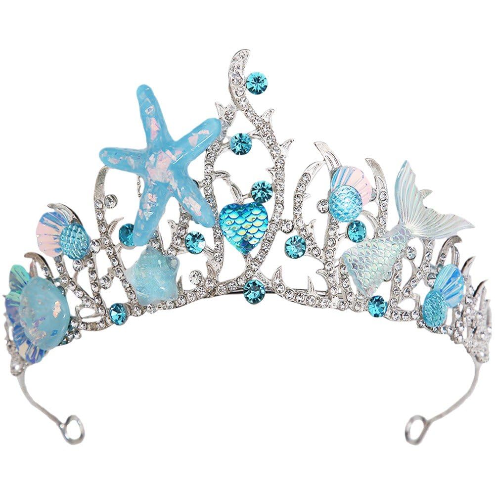 Fituenly Crown Tiara, Mermaid Crowns Headband Starfish Hair Accessories Mermaid Hair Hoop for Women Girls Princess Birthday Party Tiaras