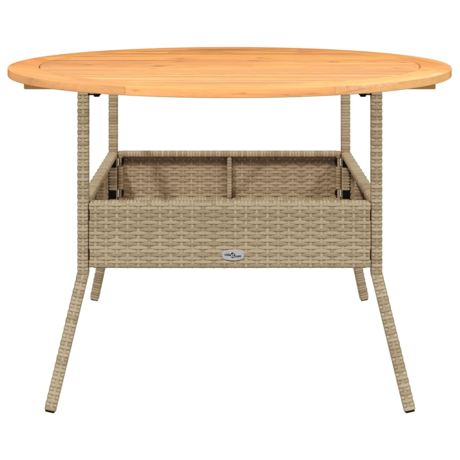 Stół ogrodowy, okrągły, Ø 110 cm, akacja i rattan | Odporny na warunki atmosferyczne rattan PE, stabilna rama stalowa, łatwa w pielęgnacji płyta drewniana, idealna na taras