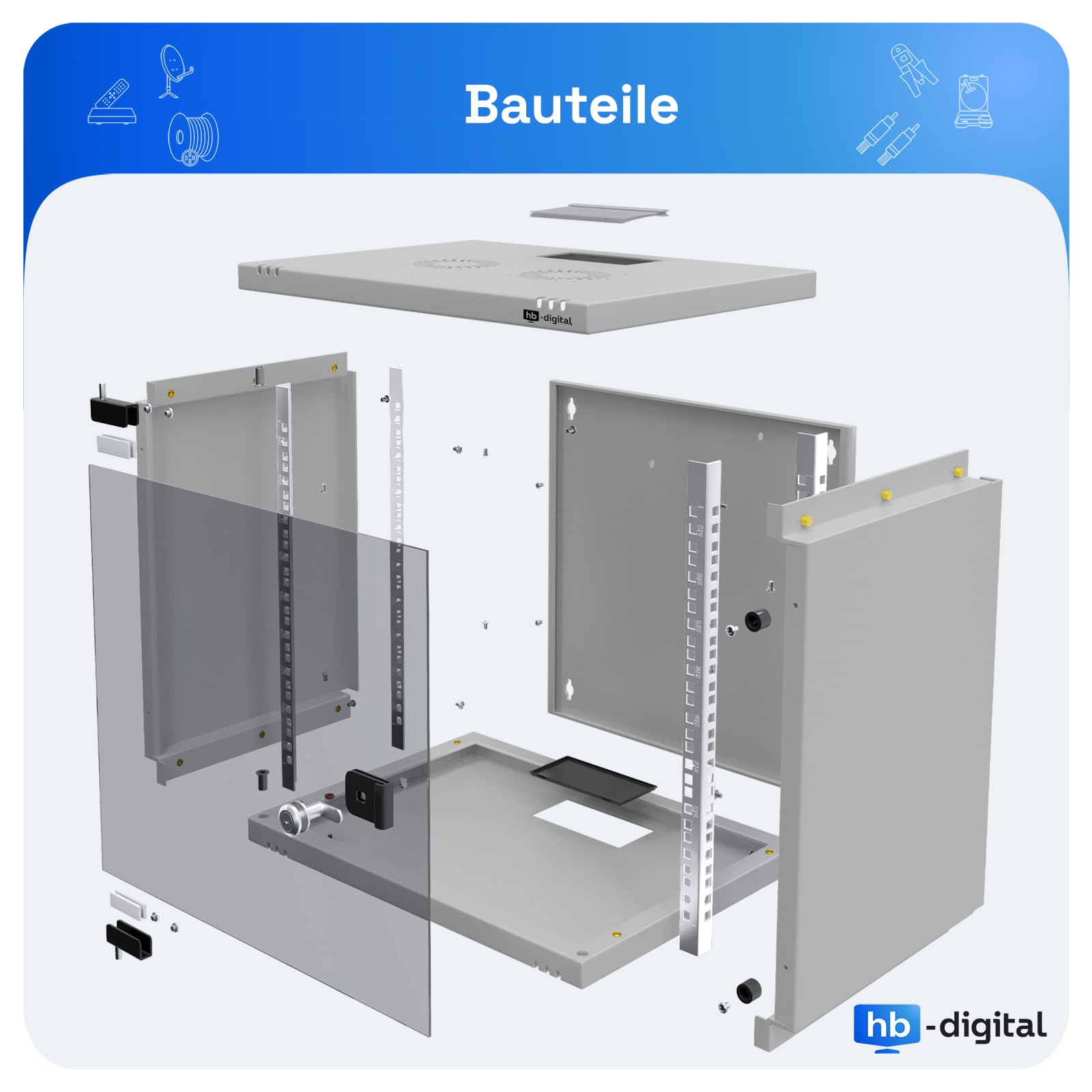 HB-DIGITAL Armoire réseau 19" 9HE à Montage Mural avec Porte vitrée - Boîtier Mural avec Serrure de Porte pour routeurs EDP - Panneau de Brassage - Capacité de Charge 60 kg Robuste - Profon