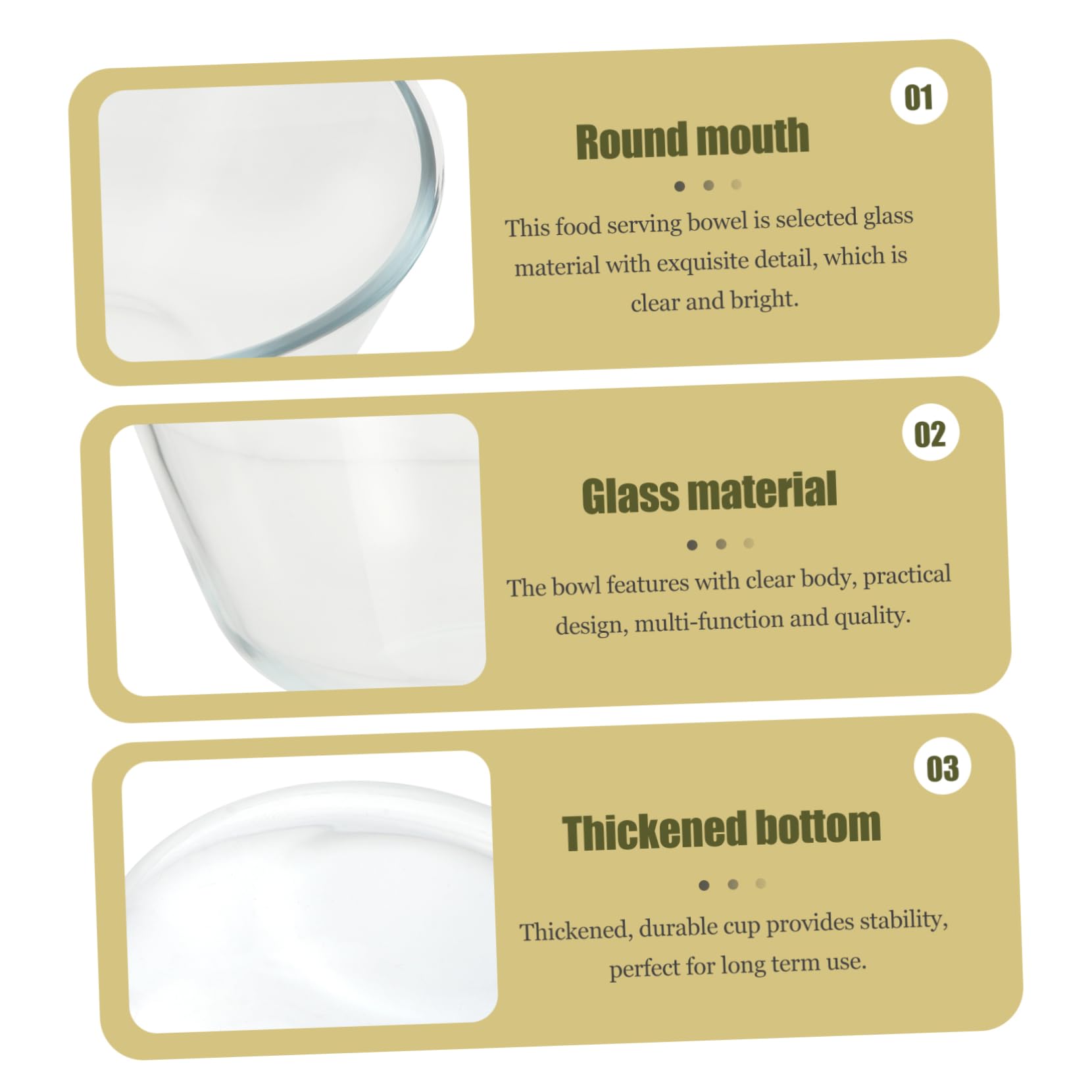 ULTECHNOVO 4 Stück Glas Schüssel Transparent 500ml bis 1600ml | Kaltbeständig und Dickwandig, für Küche und Speisen, Klare Form in Vier Größen