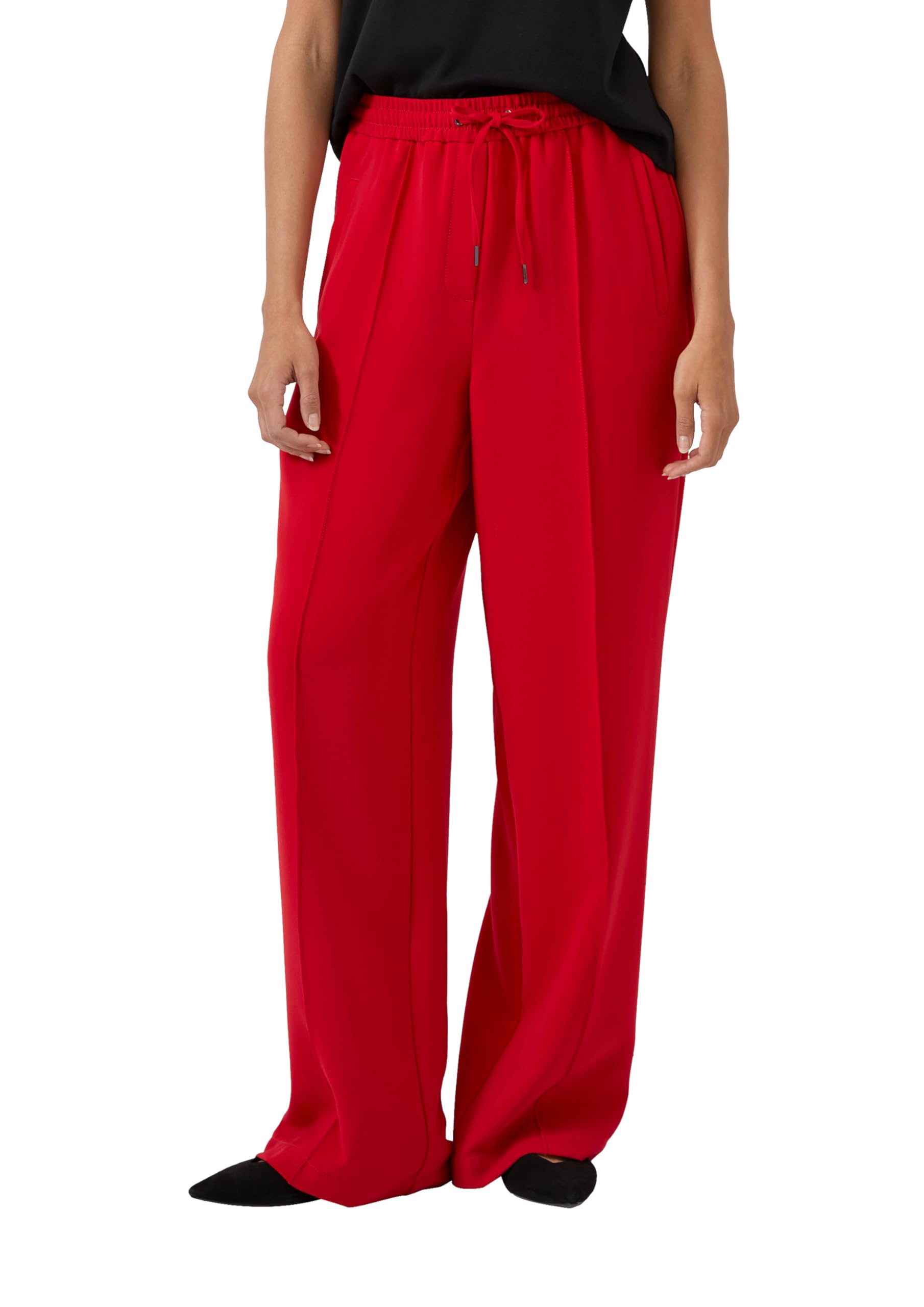 s.Oliver Damen Hose lang, Wide Leg Fließende Hose mit Geradem Bein und Elastikbund