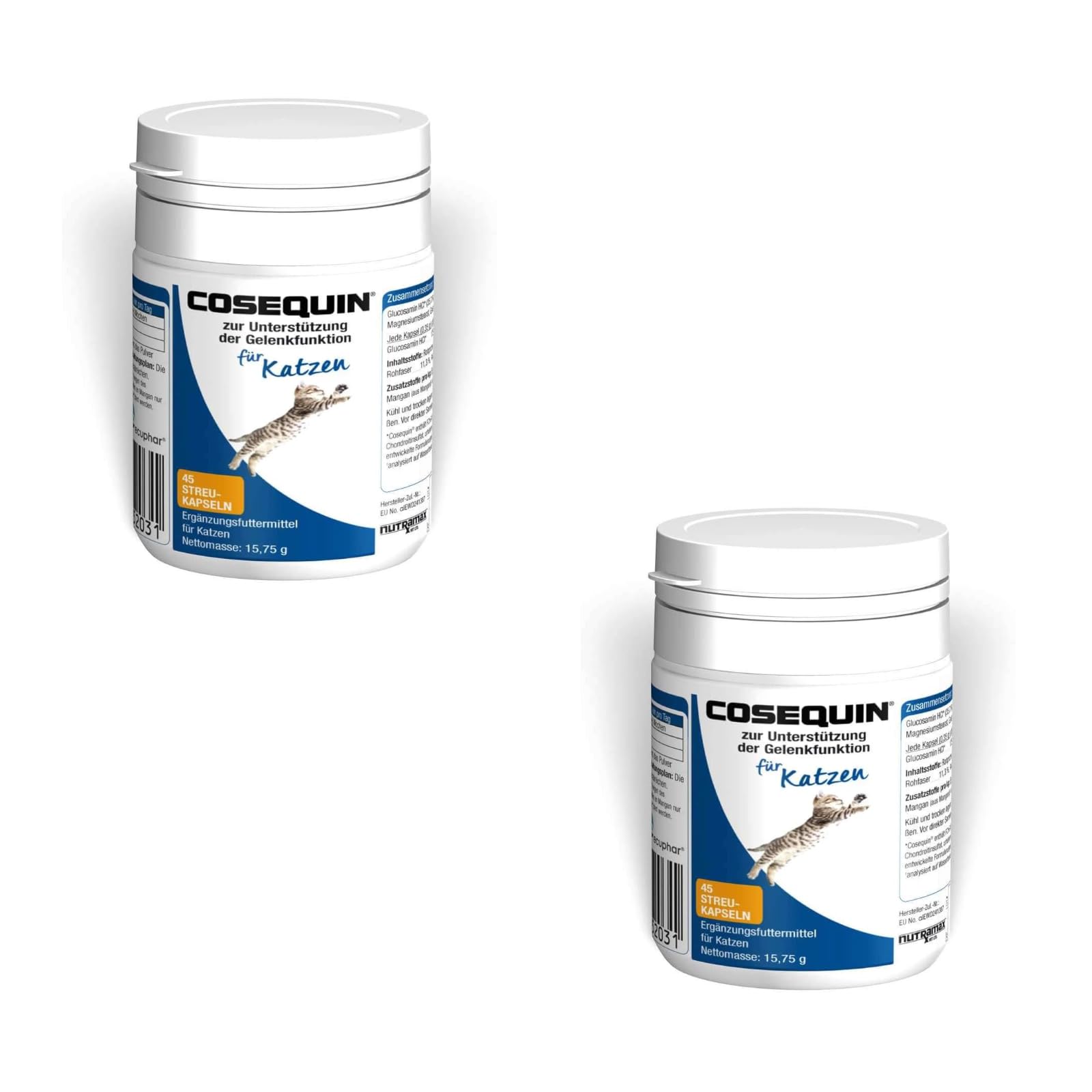 Ecuphar Cosequin Gato | Paquete Doble | 2 x 45 cápsulas | Suplemento alimenticio para Gatos | para el Apoyo de Las articulaciones, cartílagos y tendones | Contiene glucosamina y condroitina