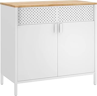SONGMICS Aufbewahrungsschrank, Metallschrank, mit Doppeltür, Magnetverschluss, Verstellbarer Einlegeboden, Stahlgestell, 40 x 80 x 76 cm, naturbeige-weiß LSC102W57