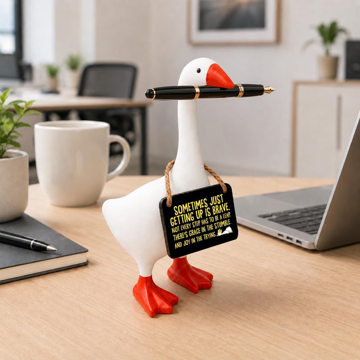 Funny Desk Decor-Sometimes JUST Getting UP is Brave Sign, Magnetic Desk Key Holder with Wooden Sign for Home Entryway, Table, Shelf, Funny Inspirational Gift