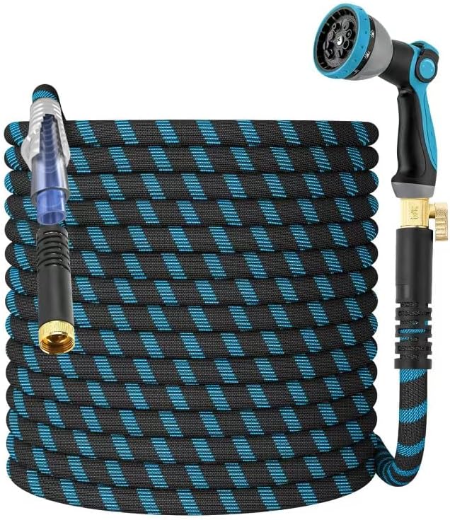 Miniatura 1 de Manguera de jardín no expandible de 100 pies, flexible y ligera, resistente a torceduras y enredos. Con boquilla de 10 vías, fuertes accesorios de