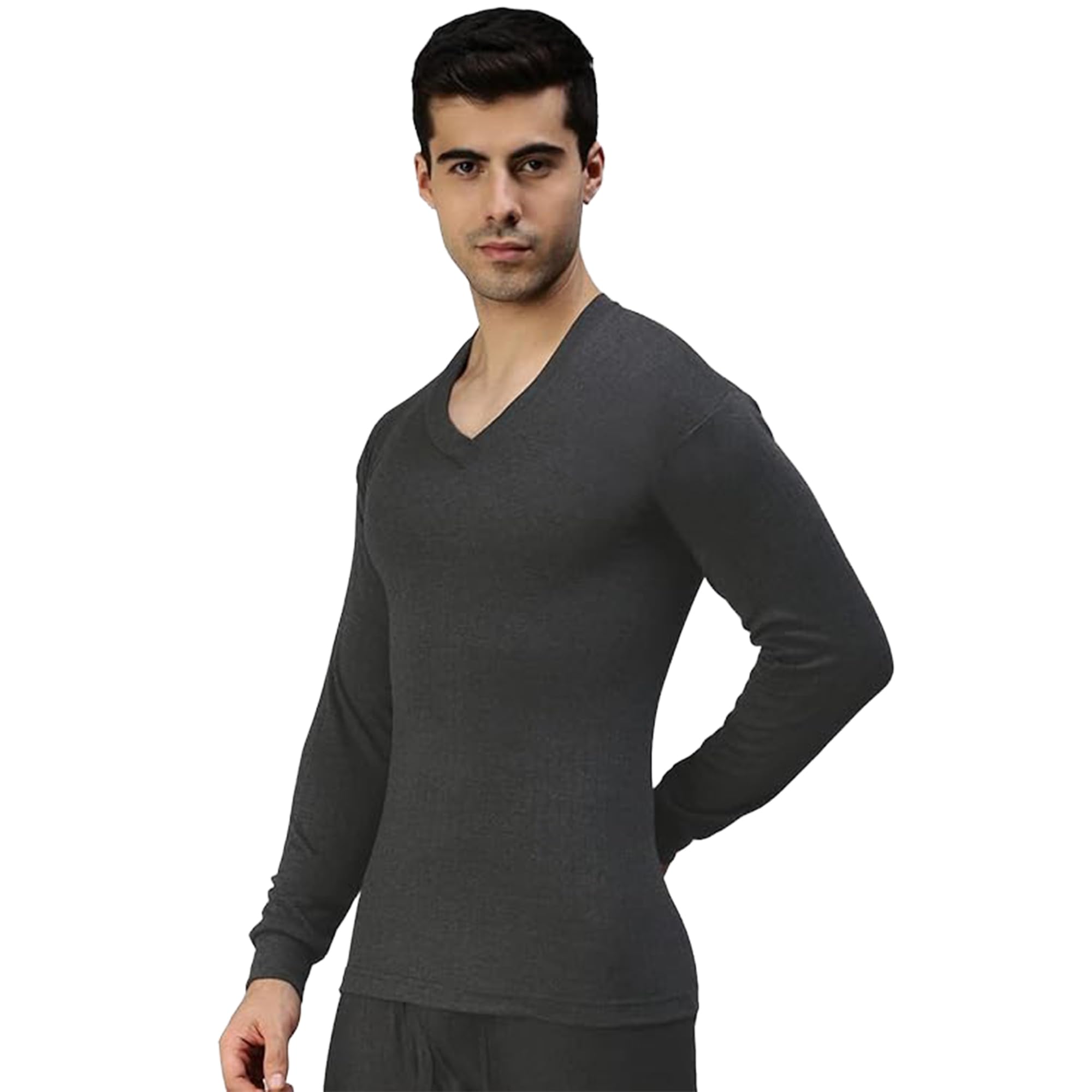 Amul Comfy Men's Kashmira V Neck Full Sleeve Top|Super Combed Cotton Rich Regular Fit Body Warmer Thermal Top | Soft, Breathable & Naturally Insulated Winter Thermal Undershirt Top Black - Image 3 thumbnail