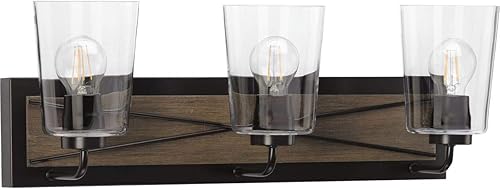 Miniatura 6 de PROGRESS LIGHTING Briarwood Collection - Lámpara de tocador de baño de cristal transparente con 3 luces, color bronce antiguo