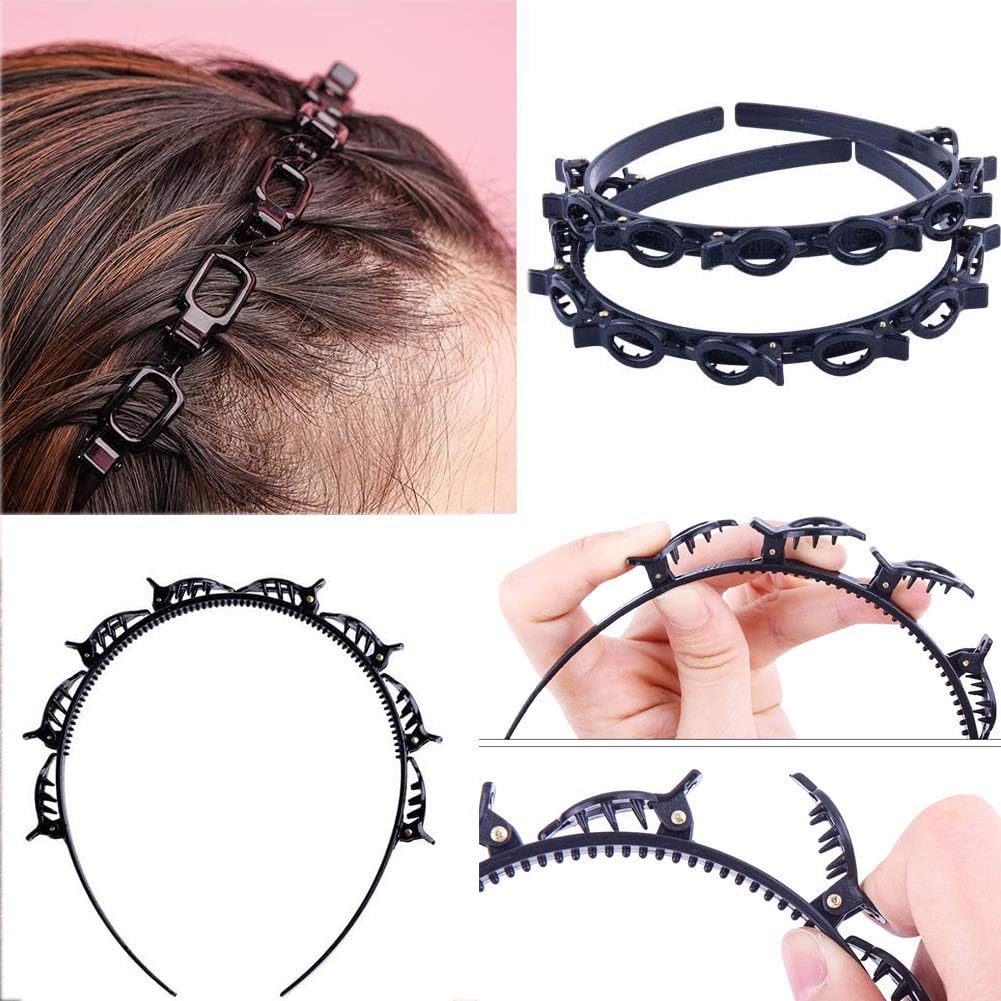 Double Bangs Hairstyle Hairpin, 2pcs Hairpin Headbands, Twist and Clip Headband/Korean Braided Headband/Hairpins Hair Band/DIY Hairband Non-slip/Double Layer Twist Plait Headbands for Women & Girls thumbnail