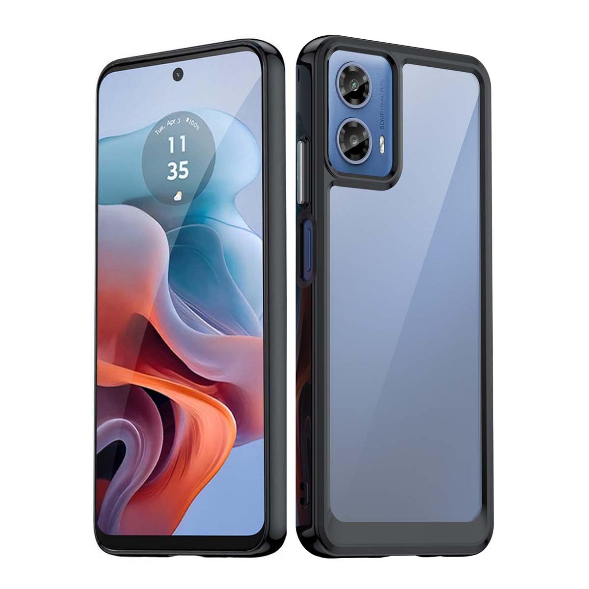 PEIYE Cover Per Motorola Moto G34 5G - Custodia Morbida TPU Con Retro Rigido Trasparente, Bordo Blu - 5