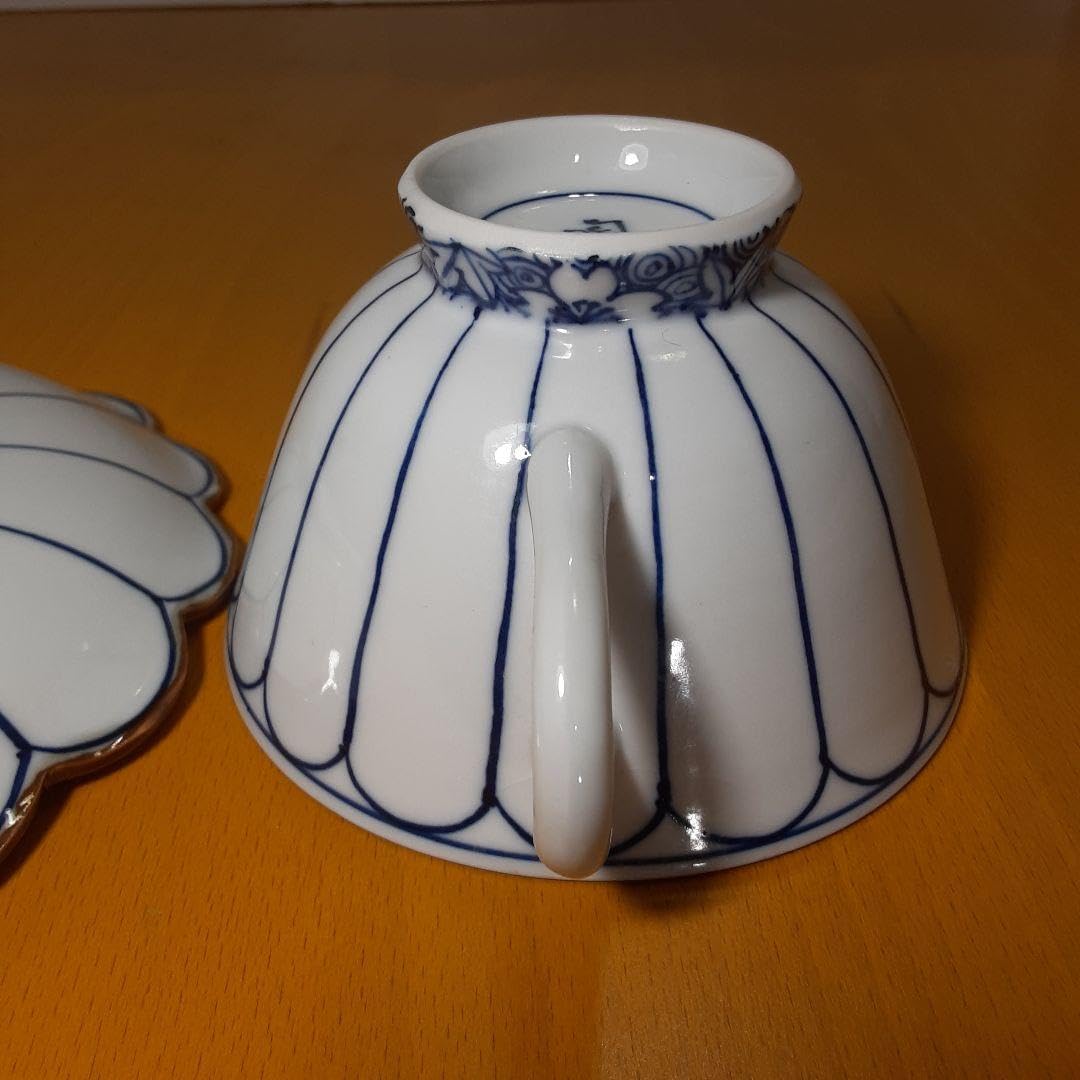 Amazon.co.jp: 京焼 清水焼 陶峰窯 手描き染付輪花渦雲錦 菊紋 カップ  