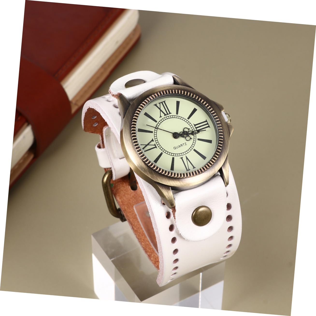 3piezas Reloj De Pulsera Retro para Mujer De Piel De Vacuno Estilo Vintage Diseño Elegante Movimiento De Cuarzo Preciso para Navidad Ocasiones Especiales