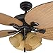 Honeywell Ceiling Fans Palm Valley, 52 Inch Tropical Indoor Outdoor Ceiling Fan with Light, Pull Chain, Three Mounting Options, 5 Palm Leaf Blades, Reversible Motor - 50506-01 (Bronze)