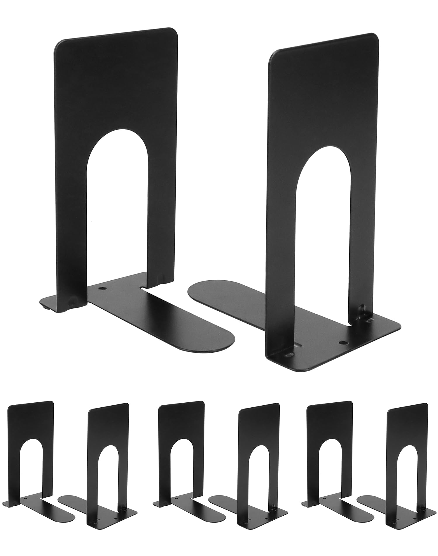 QWORK® 4 Pares de sujetalibros para estantes, sujetalibros de Metal, Negro, 130 mm, para Oficina, Libros de Biblioteca, útiles Escolares, estanterías