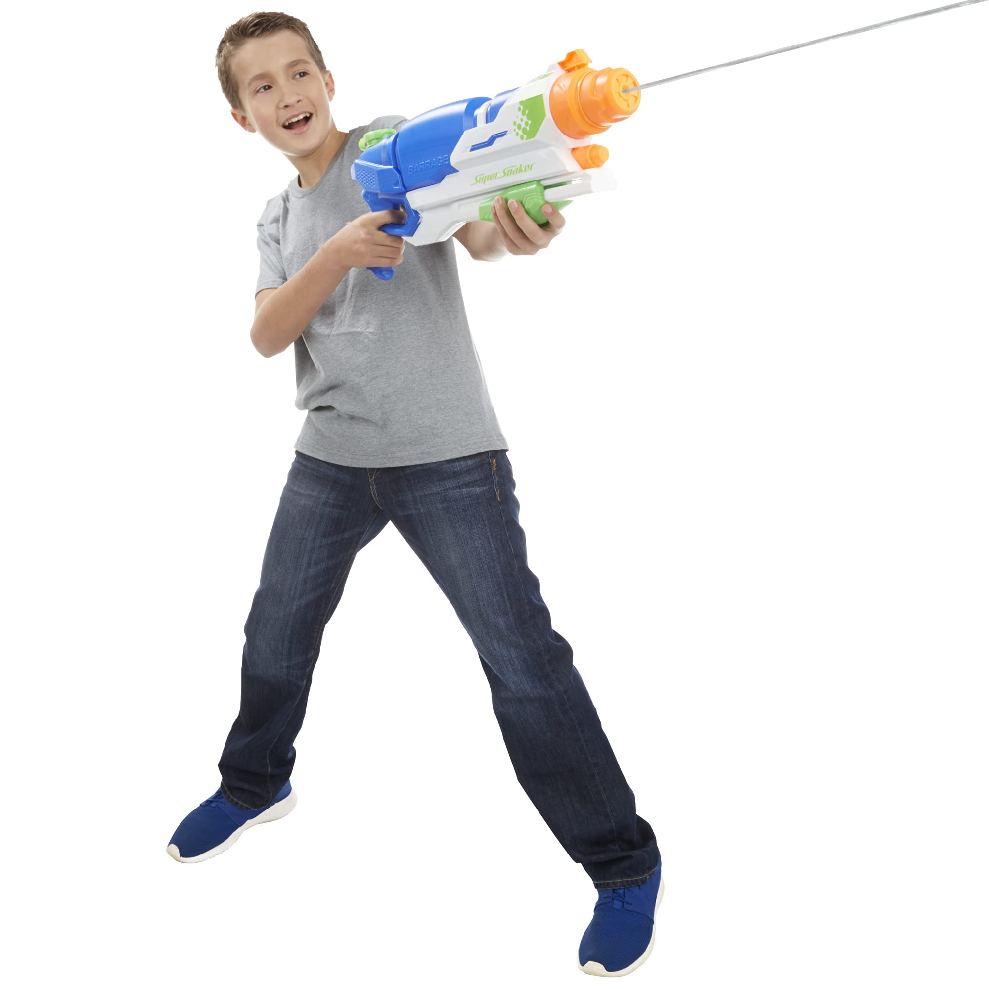 Super Soaker Barrage pistolet na wodę, trzy tryby natryskiwania, zasięg do 11,5 m, ogromny zbiornik na wodę 2,4 l, łatwe napełnianie