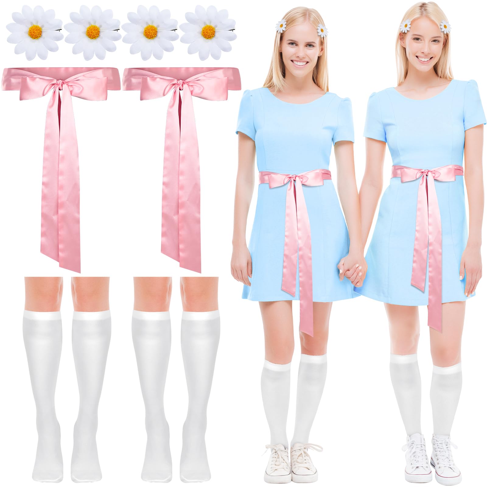 Halloween Twins Costume Accessories Set Knee High Socks Hair Clips Ribbon Unique Twins Mint Costume Ideas for Halloween main image 3