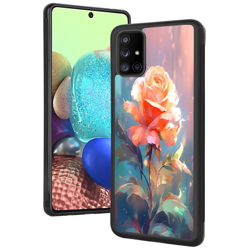 DAFEI Phone Case Compatible with Samsung Galaxy A91 Rose Flower-aa1100 Black Frame Shockproof and Slim Rubber TPU Material with Uniqe Design