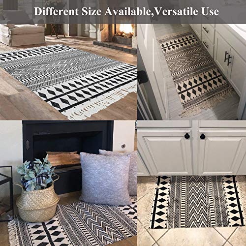 HEBE Cotton Area Rug Set 2 Piece 2'x3'+2'x4.2' Black and Cream Tribal
