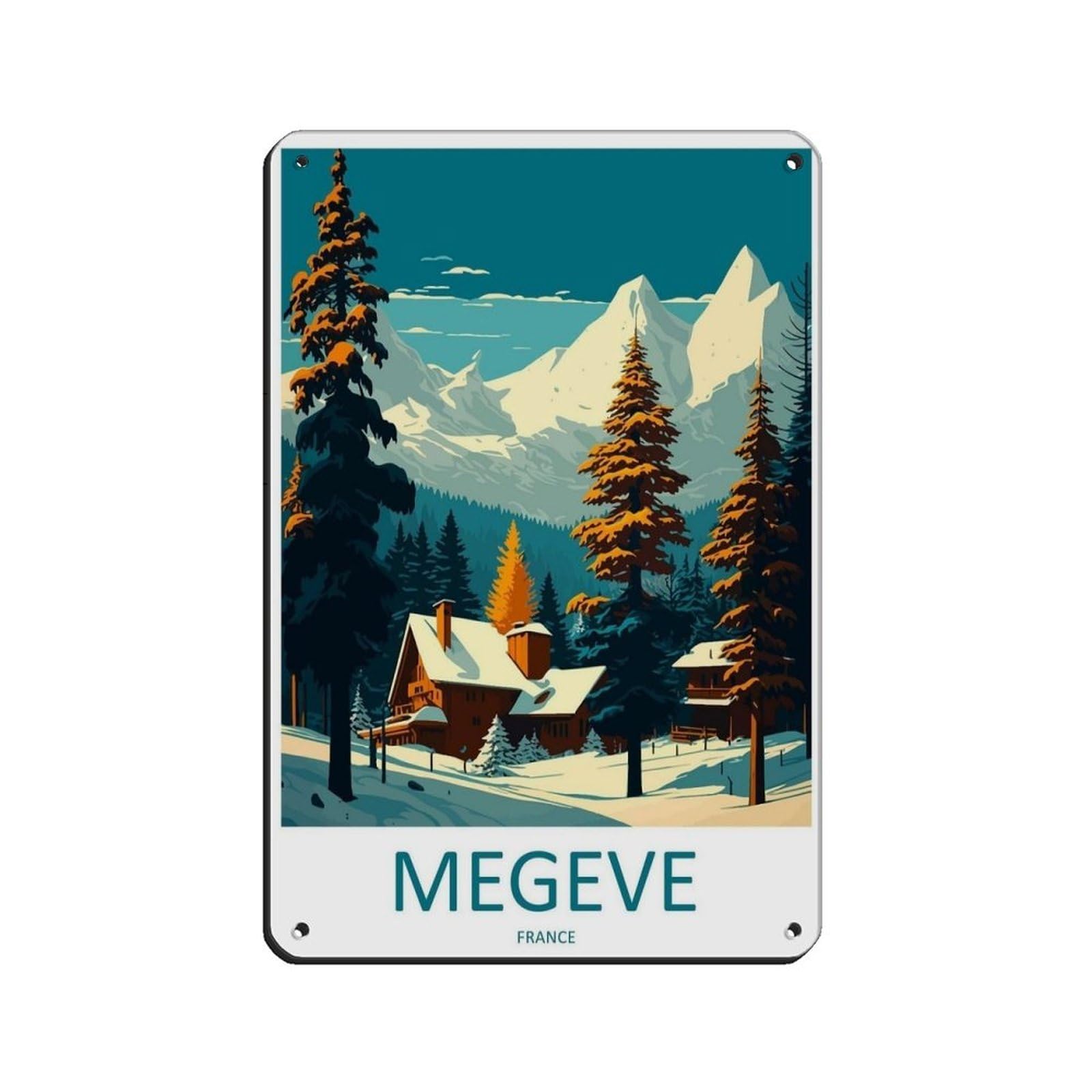 Megeve Travel Art Ski Art Lover Gift (87) Tin Sign Vintage Metal Pub Club Cafe Bar Home Wall Art Decoration Poster Retro 8x12inch(20x30cm)