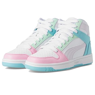 PUMA Kids Rebound Layup Mid (Big Kid) Kids Shoes Puma White/Lilac Frost/Safe Lake