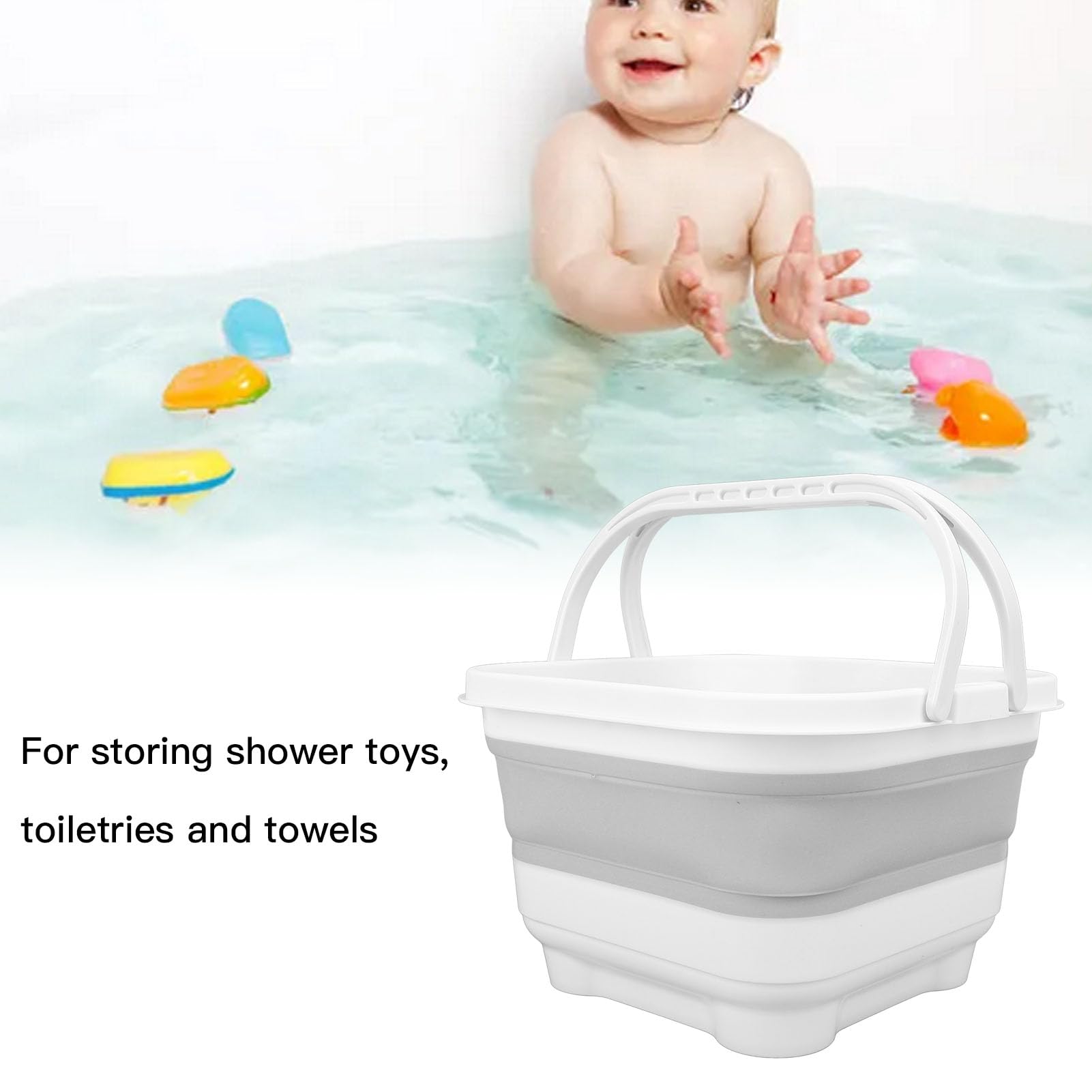 Organizador Plegable del Juguete del Baño, Cesta Plegable del Juguete del Baño del bebé Alta Capacidad Agradable para los Artículos de Tocador (Blanco+Gris)
