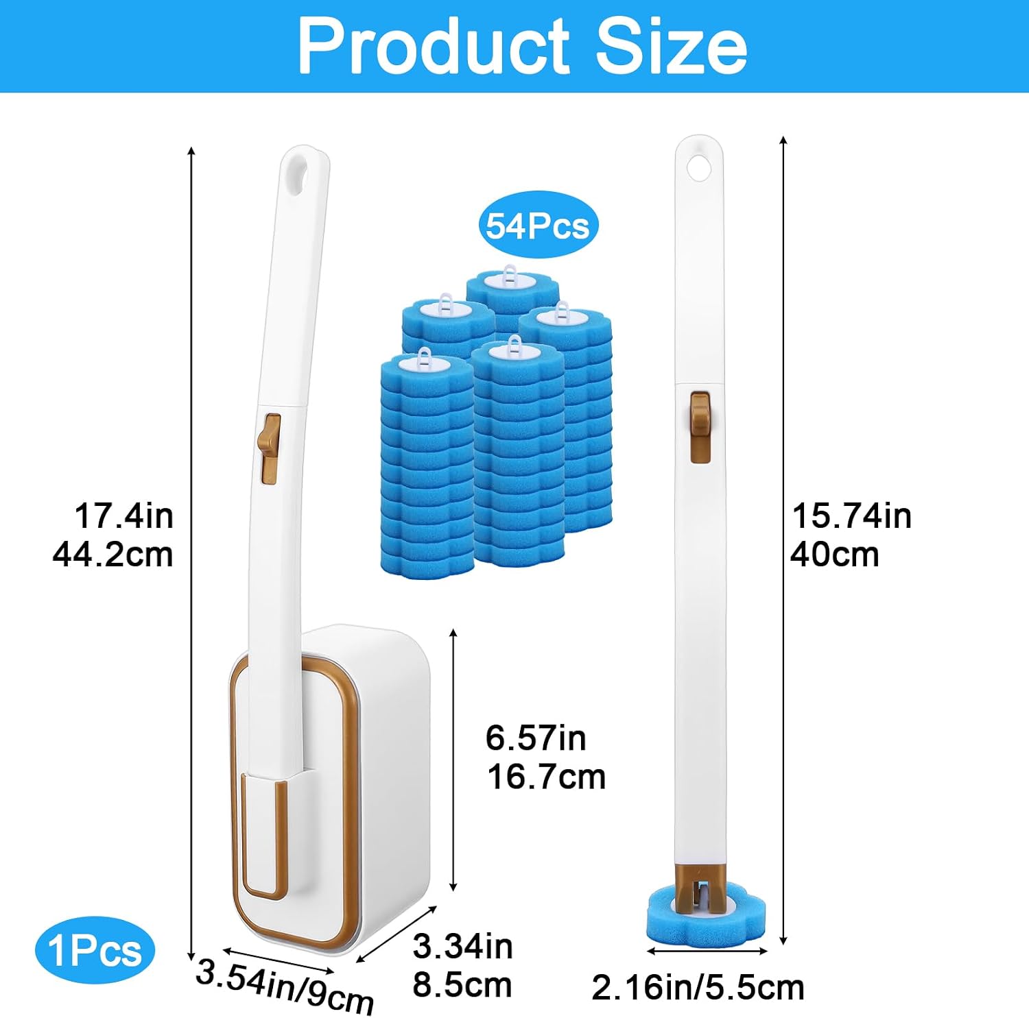 Disposable Toilet Brush with 54 Pcs Refill Heads and Holder– Includes Storage Caddy&Toilet Bowl Wand, Wall-Mount Scrubbing Toilet Brush Bathroom Cleaning Kit (1 Wand & 54 Refills)
