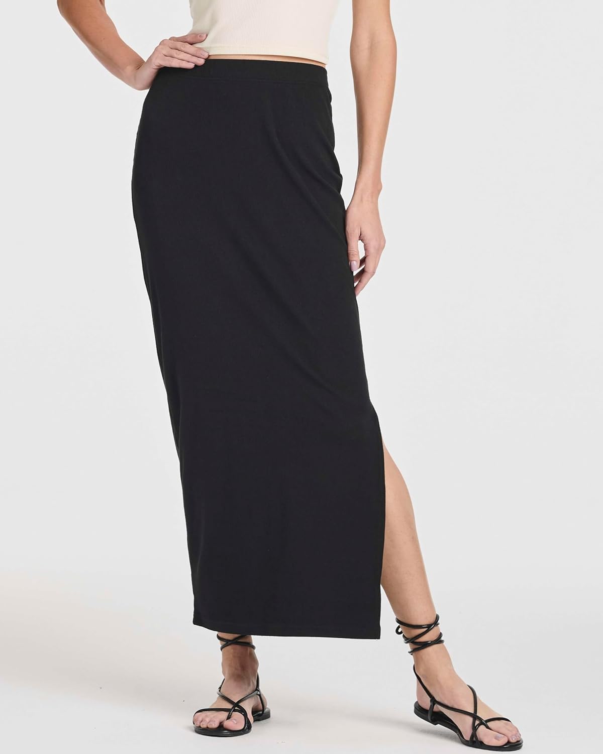 Real Essentials 3 Pack: Women's Ribbed High Waisted Maxi Skirt with Side Slit - Casual Long Pencil Skirt - Image 2