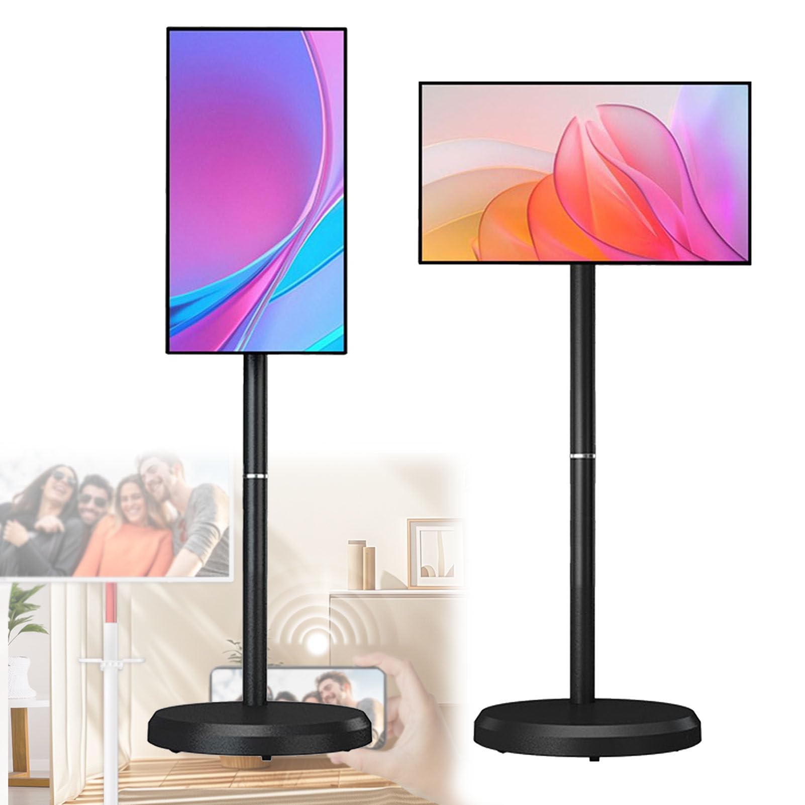 Smart TV Portatile FHD da 21,5 Pollici, operativo Android 14, TV Mobile su Ruote con Touch Screen Girevole, Batteria Integrata da 6000 mAh, Rotazione Completa Black-4+64G