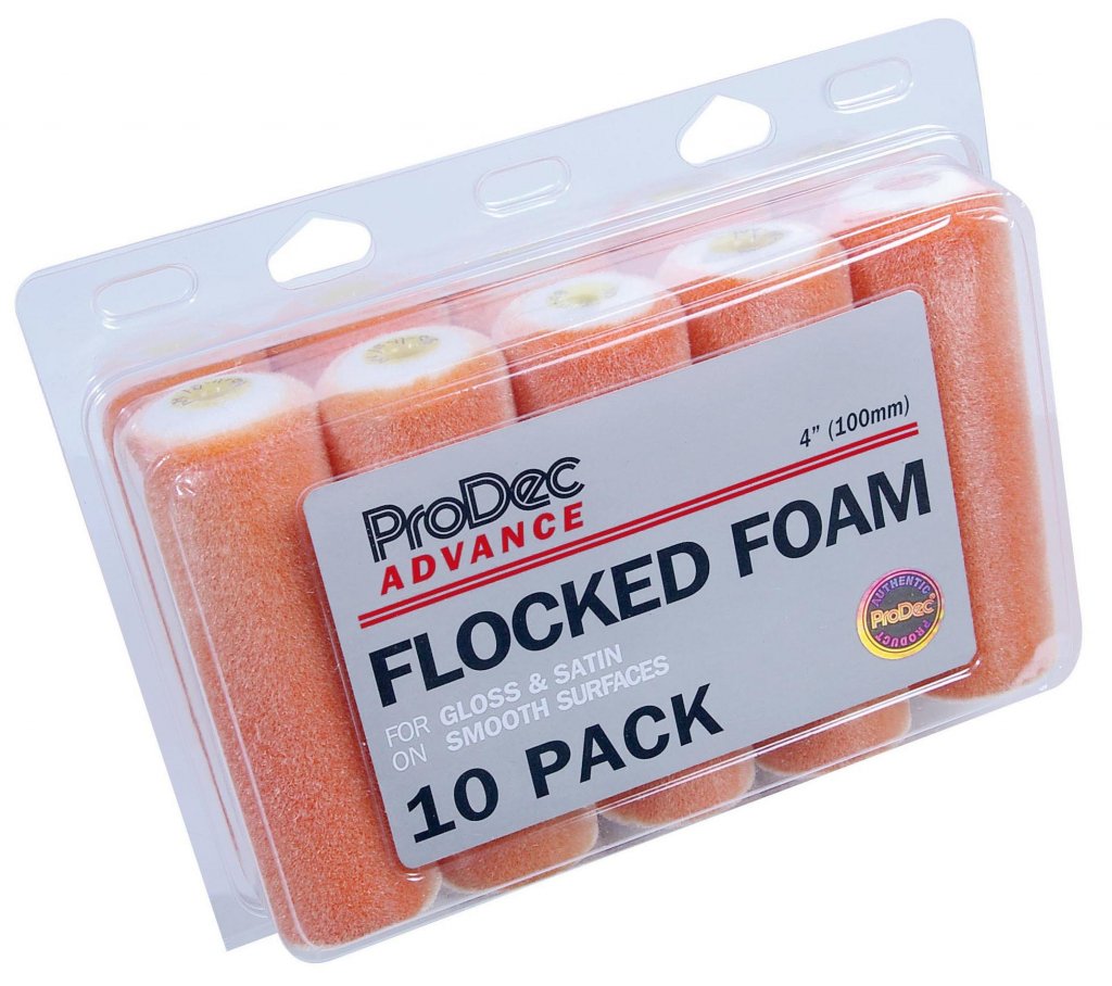 ProDec Advance 10 Pack 4 inch Flock Mini Paint Rollers for an Ultra-Smooth Finish with Gloss and Satin Paints on Skirting Boards, Window Sills, Panel Doors, Cabinets and Metal, 4"